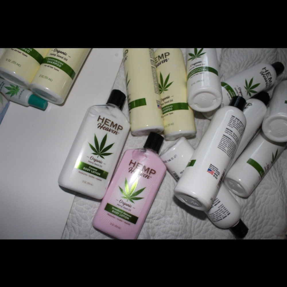 Lots of hemp products lotions shampoo conditioner